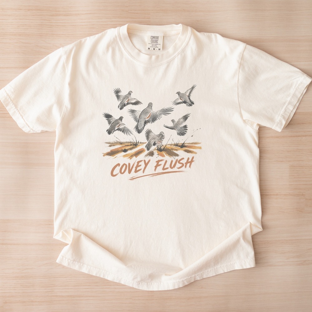 Covey Flush Upland Birds Bursting from Grassland Tee